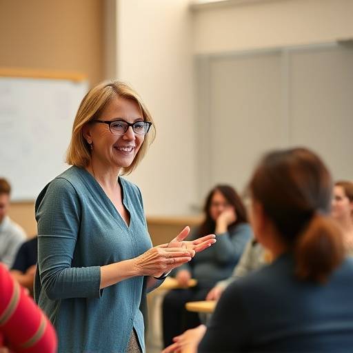Instructor Jane Smith teaching a class with enthusiasm